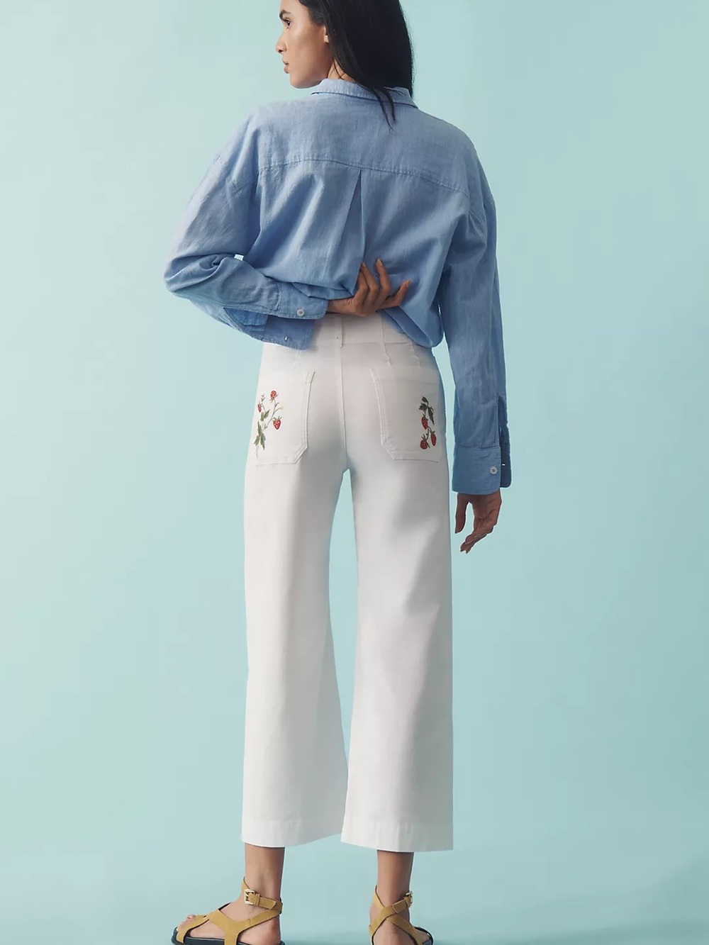 Maeve Colette Embroidered High-Rise Wide-Leg Pants in Magic Fabric